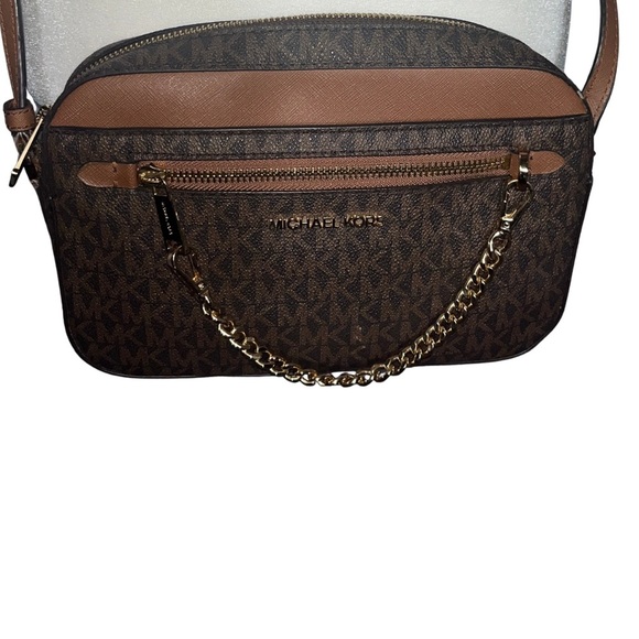 💼 Michael Kors Jet Set Large East West Crossbody Brown PVC Leather Bag - Picture 1 of 6